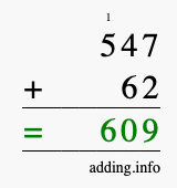 Calculate 547 + 62 using long addition