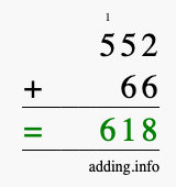 Calculate 552 + 66 using long addition