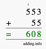 Calculate 553 + 55 using long addition