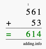 Calculate 561 + 53 using long addition
