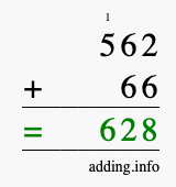 Calculate 562 + 66 using long addition