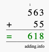 Calculate 563 + 55 using long addition