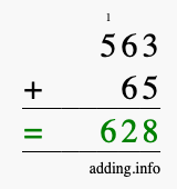 Calculate 563 + 65 using long addition