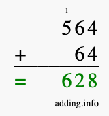 Calculate 564 + 64 using long addition