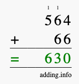 Calculate 564 + 66 using long addition