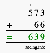 Calculate 573 + 66 using long addition