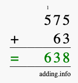 Calculate 575 + 63 using long addition