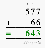 Calculate 577 + 66 using long addition