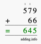 Calculate 579 + 66 using long addition
