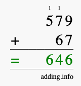 Calculate 579 + 67 using long addition