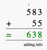 Calculate 583 + 55 using long addition
