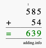 Calculate 585 + 54 using long addition