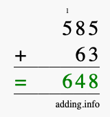 Calculate 585 + 63 using long addition