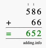 Calculate 586 + 66 using long addition