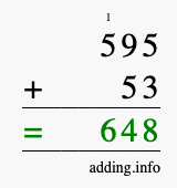 Calculate 595 + 53 using long addition