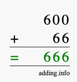 Calculate 600 + 66 using long addition