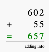 Calculate 602 + 55 using long addition