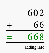 Calculate 602 + 66 using long addition