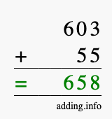Calculate 603 + 55 using long addition