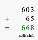 Calculate 603 + 65 using long addition