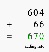 Calculate 604 + 66 using long addition