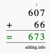 Calculate 607 + 66 using long addition