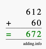 Calculate 612 + 60 using long addition