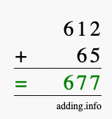 Calculate 612 + 65 using long addition