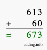 Calculate 613 + 60 using long addition