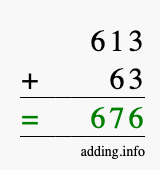 Calculate 613 + 63 using long addition
