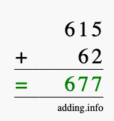 Calculate 615 + 62 using long addition