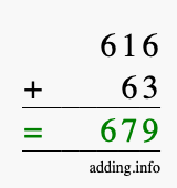 Calculate 616 + 63 using long addition