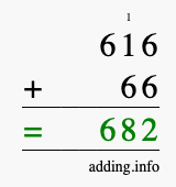 Calculate 616 + 66 using long addition
