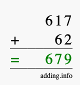 Calculate 617 + 62 using long addition
