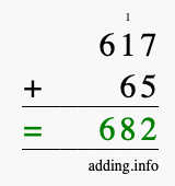 Calculate 617 + 65 using long addition