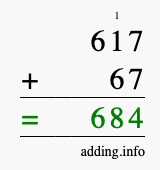 Calculate 617 + 67 using long addition