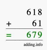 Calculate 618 + 61 using long addition
