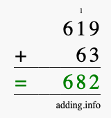 Calculate 619 + 63 using long addition