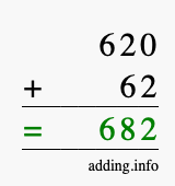 Calculate 620 + 62 using long addition