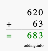 Calculate 620 + 63 using long addition