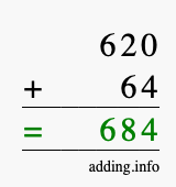 Calculate 620 + 64 using long addition