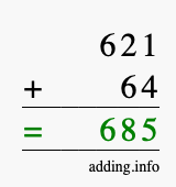 Calculate 621 + 64 using long addition