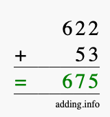 Calculate 622 + 53 using long addition