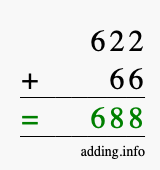 Calculate 622 + 66 using long addition