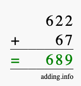 Calculate 622 + 67 using long addition