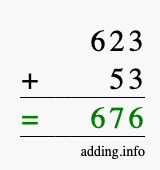 Calculate 623 + 53 using long addition
