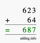 Calculate 623 + 64 using long addition