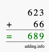 Calculate 623 + 66 using long addition