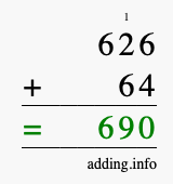 Calculate 626 + 64 using long addition