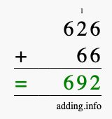 Calculate 626 + 66 using long addition